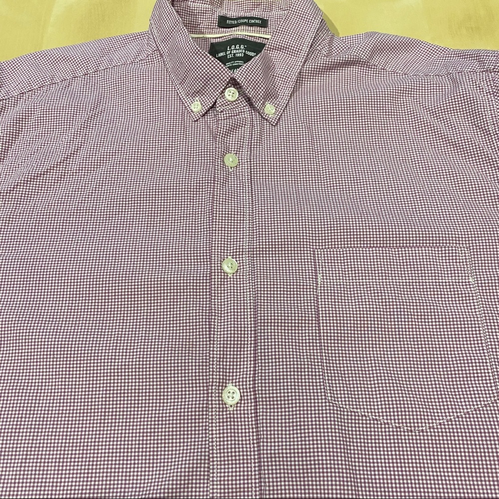 H&M Pink / Burgundy button up, long sleeve shirt.